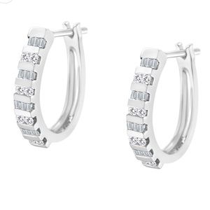 Haus of Brilliance 10K White Gold Diamond Hoop Earrings
